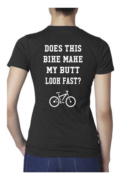 Charcoal women's mountain bike t-shirt. Does this bike make my butt look fast?