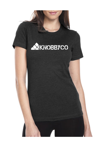 Women's Antique Black KnobbyCo Brand mountain bike t-shirt